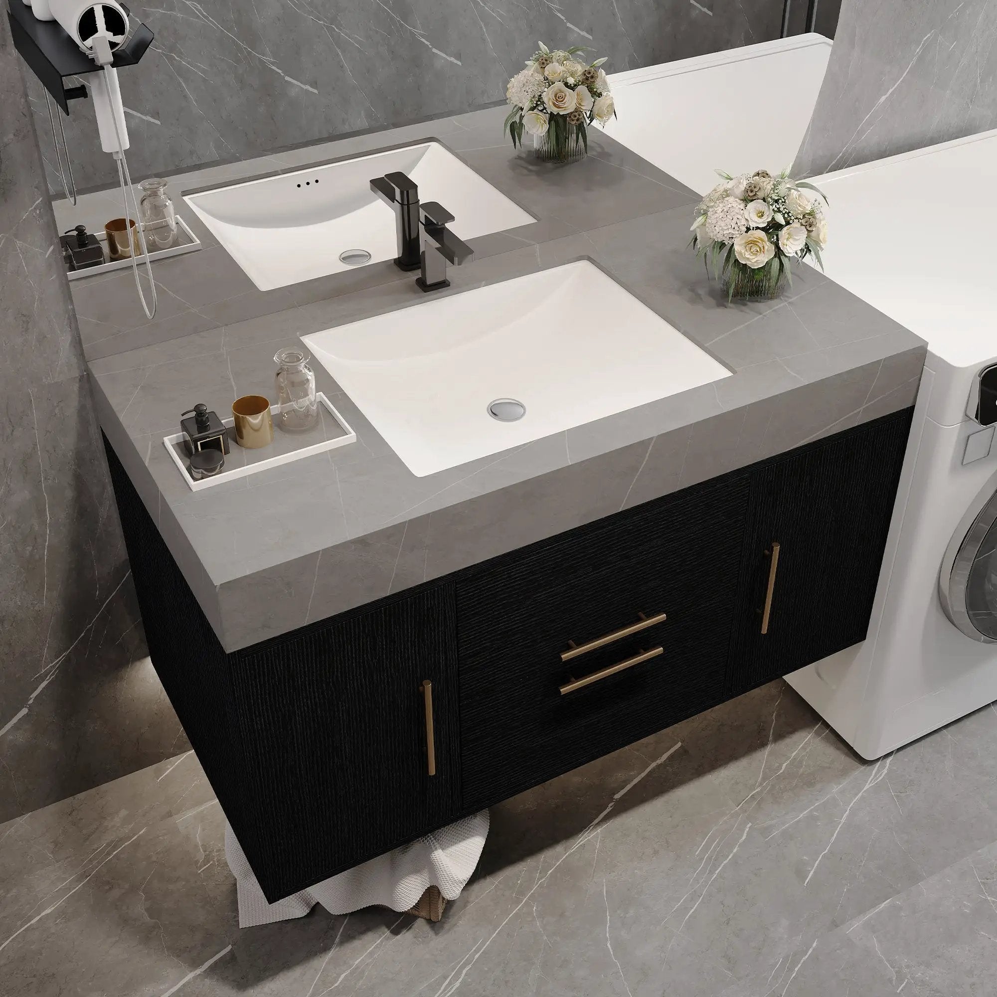 39.4 Inches Single Contemporary Floating Bathroom Vanity by HouseOfZazla