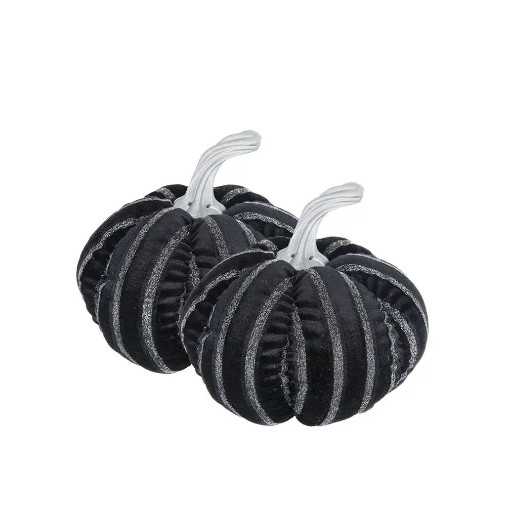 Set of 2, 7x7x7" Fabric Black Stripe Pumpkin Decor by HouseOfZazla