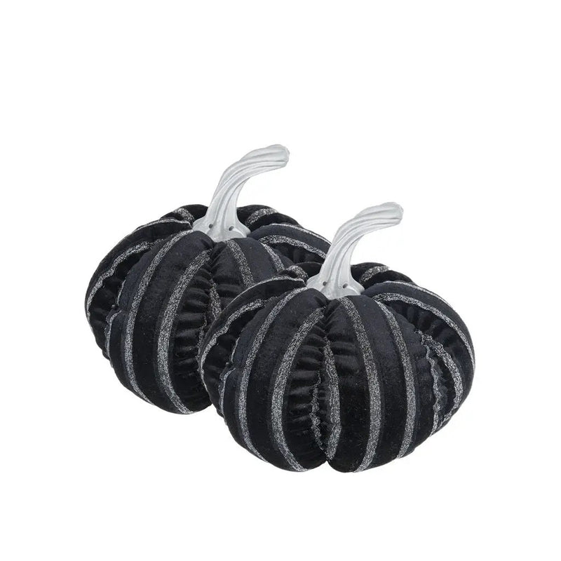 Set of 2, 7x7x7" Fabric Black Stripe Pumpkin Decor by HouseOfZazla