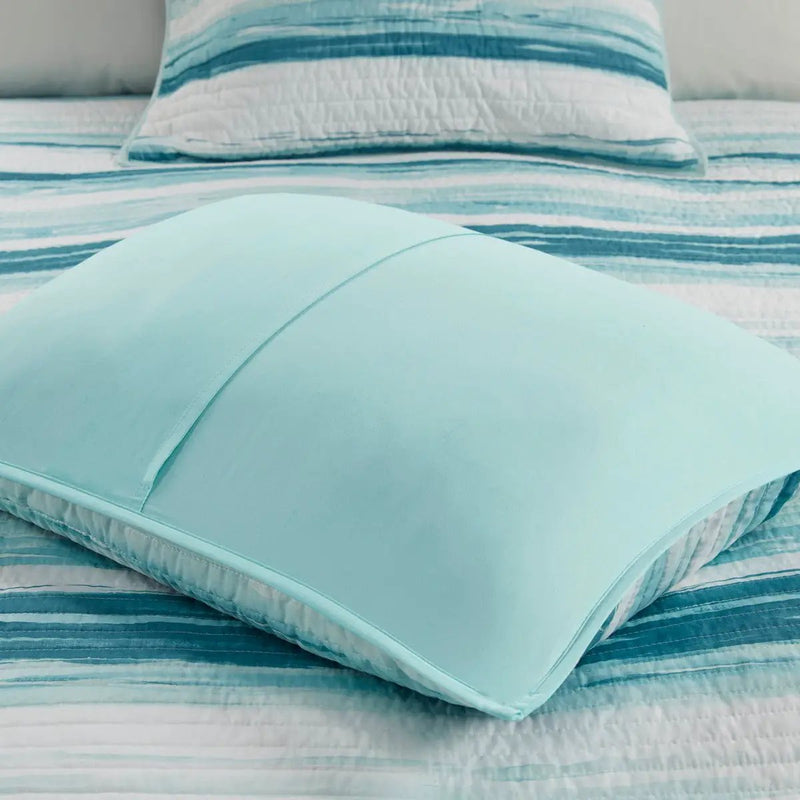 6 Piece Printed Quilt Set with Throw Pillows Aqua Full/Queen by HouseOfZazla