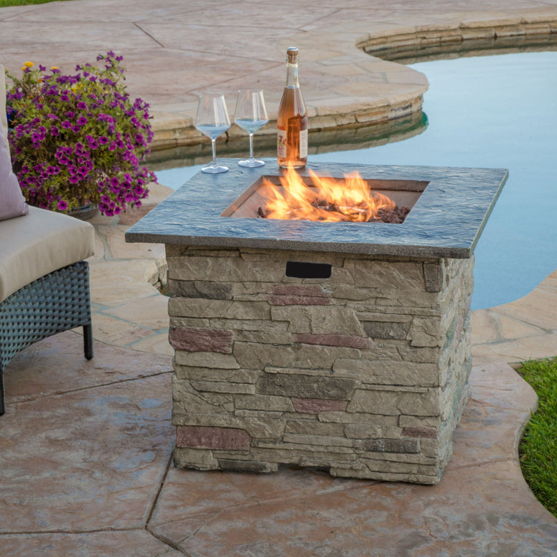 Classic Design Square Fire Pit With Top And 40,000 Btu Heat Output - Stone Gray by HouseOfZazla