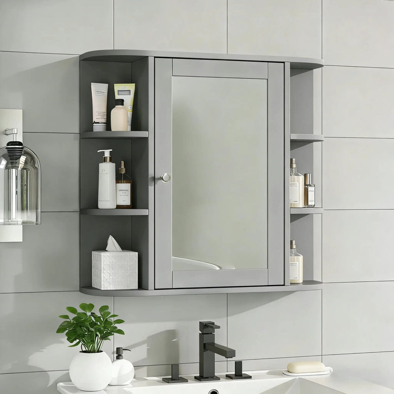 Bathroom Wall Storage Cabinet With Mirror And Adjustable Shelf, 6 Open Shelves by HouseOfZazla