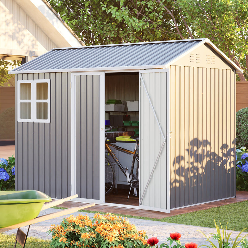 8'x6' Large Steel Storage Shed with Window, Lockable Doors & Sloped Roof by HouseOfZazla