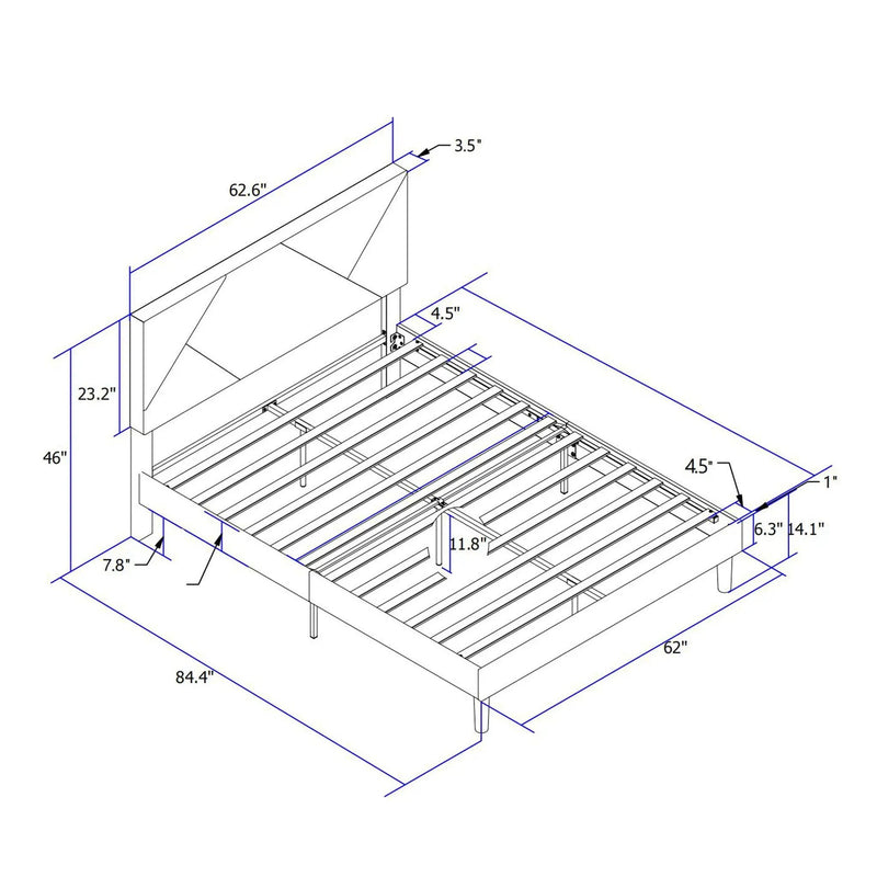 Upholstered Platform Bed Frame With Headboard, Wood Slat Support by Unique Piece Furniture