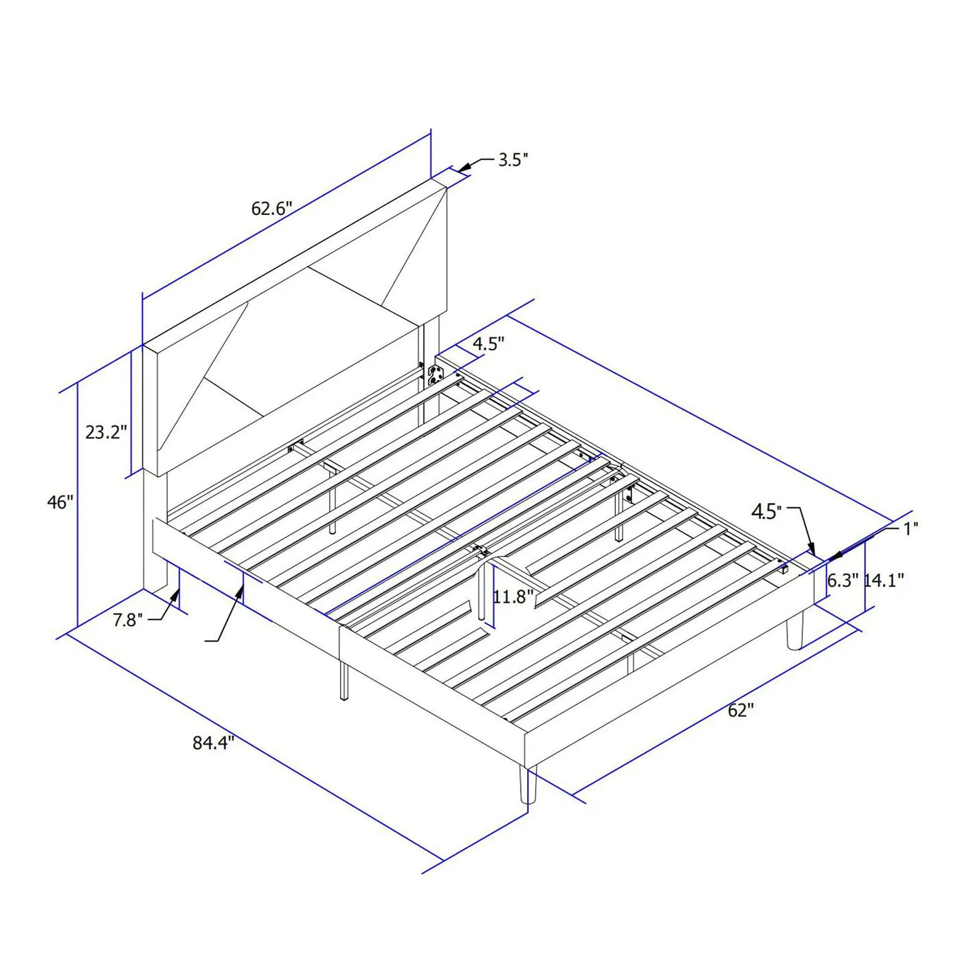 Upholstered Platform Bed Frame With Headboard, Wood Slat Support by HouseOfZazla
