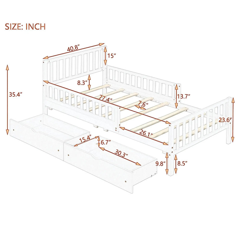Platform Bed With Guardrails On Both Sides And 2 Storage Drawers by HouseOfZazla