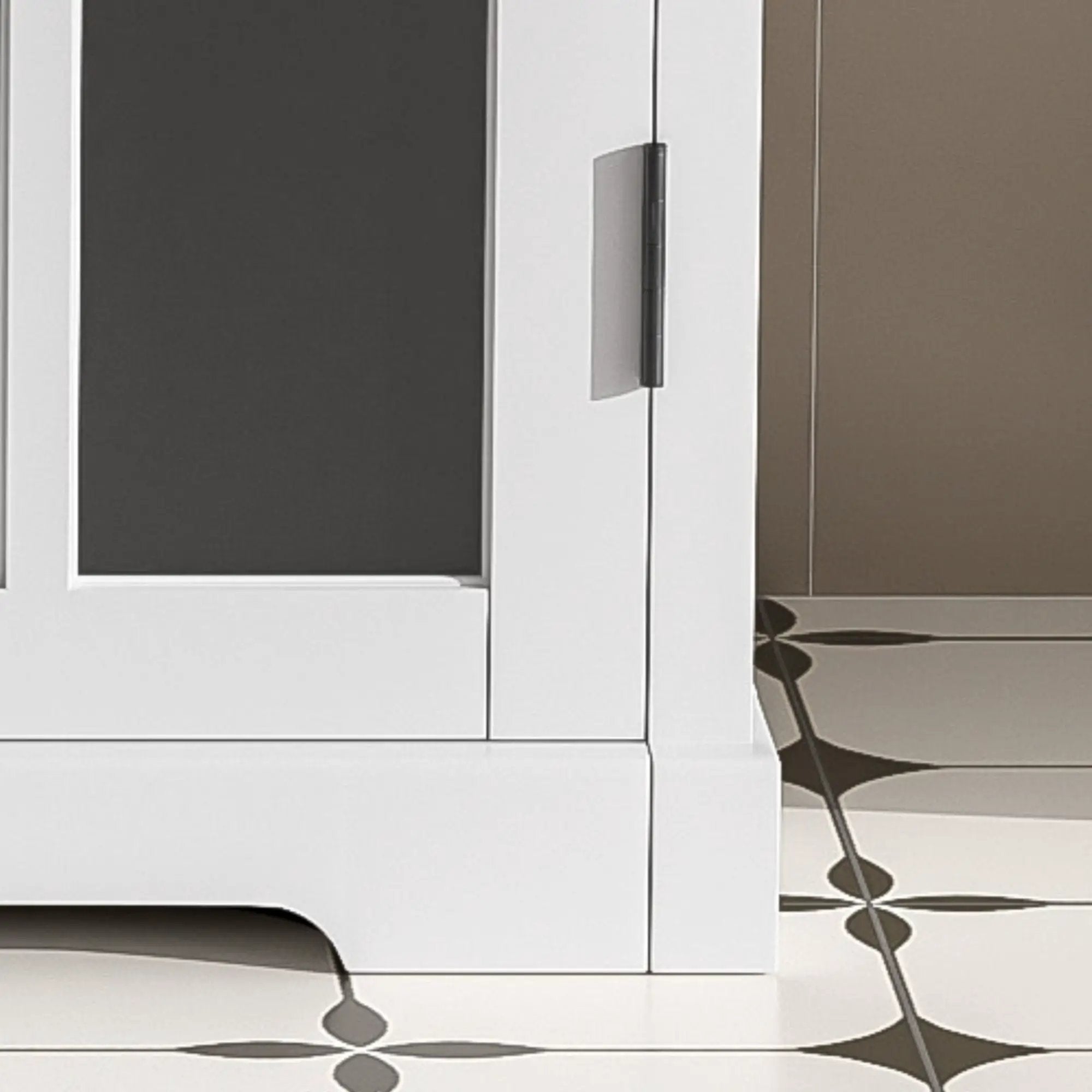 Modern Bathroom Vanity With Ceramic Sink, Tempered Blurred Glass Doors