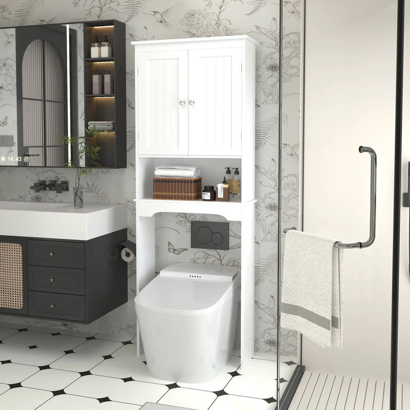 Over The Toilet Storage Cabinet, Bathroom Space Saver With Adjustable Shelf - White by Unique Piece Furniture