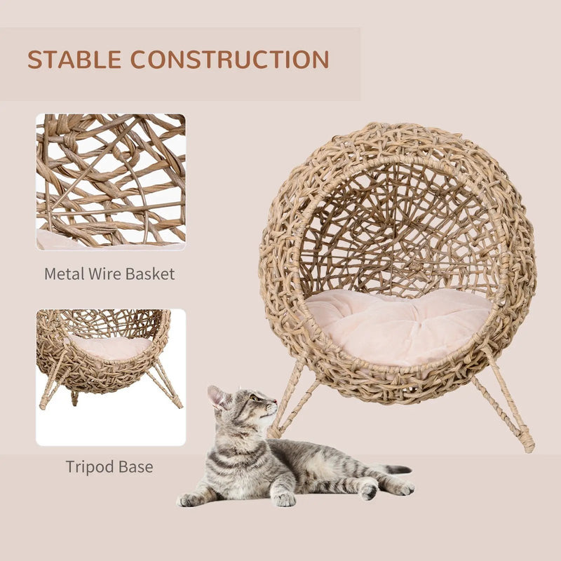 20.5' Weaved Banana Leaf Cat Bed with Cushion Beige by HouseOfZazla