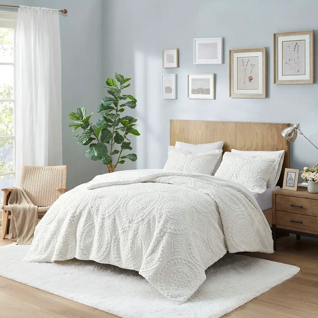 King/Cal King Embroidered Medallion Faux Fur Comforter Mini Set by HouseOfZazla