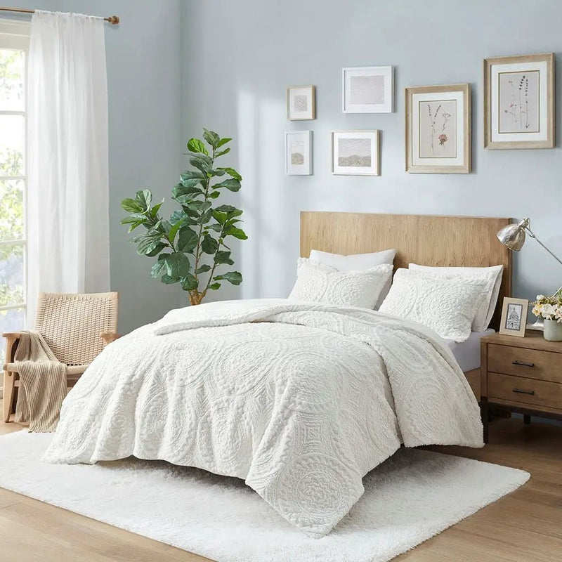 King/Cal King Embroidered Medallion Faux Fur Comforter Mini Set by HouseOfZazla
