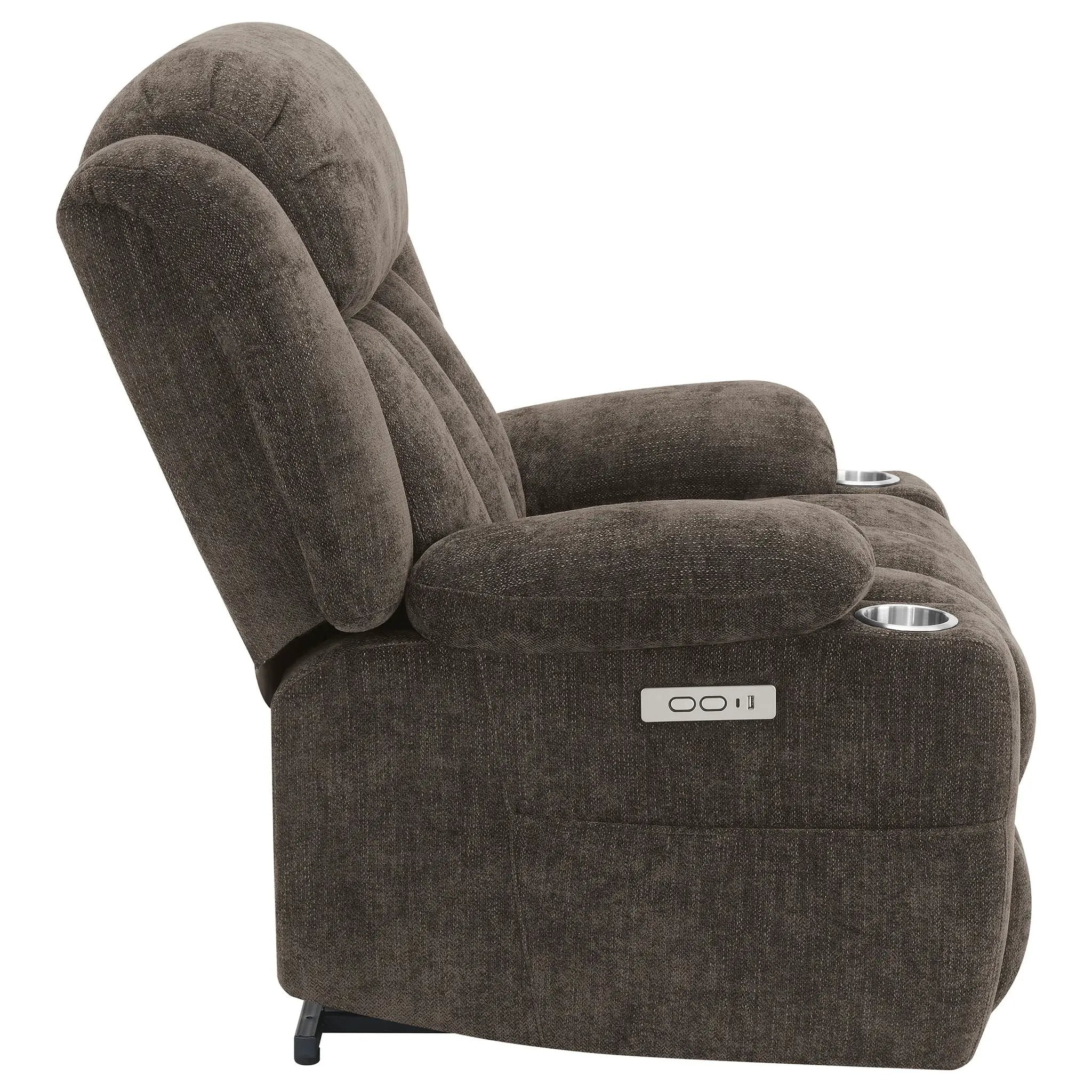 Beca - Upholstered Power Lift Recliner With Cupholders And USB Charging by HouseOfZazla