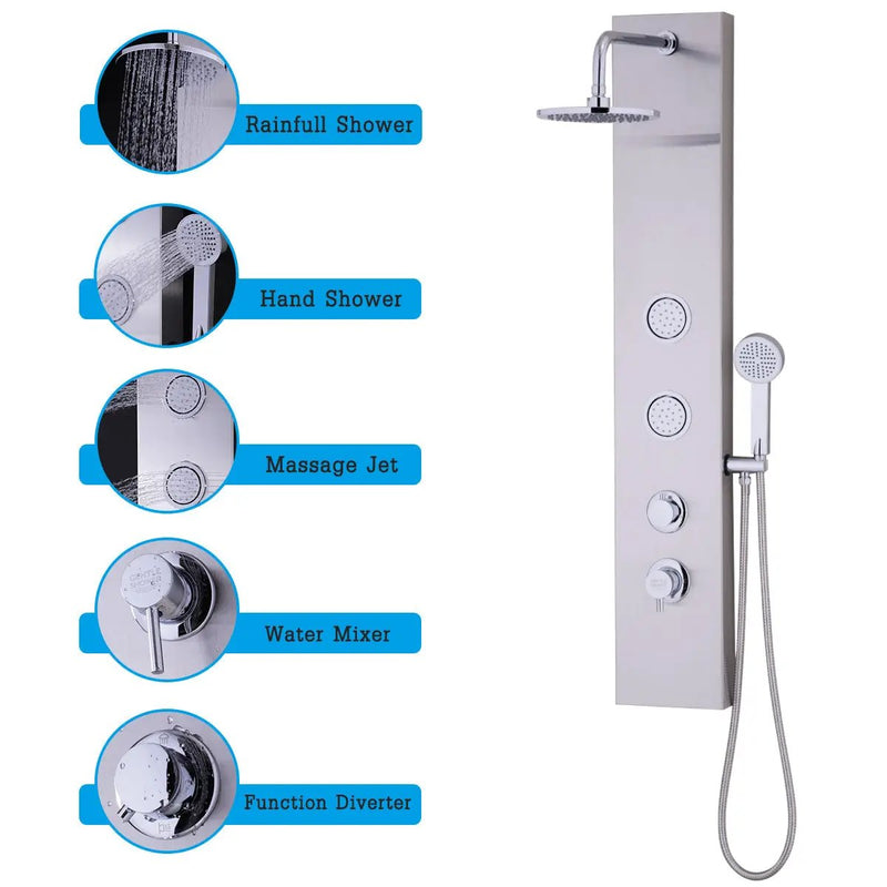 47 Inch Stainless Shower Panel with Massage Jets Hand Shower by DirectDeals
