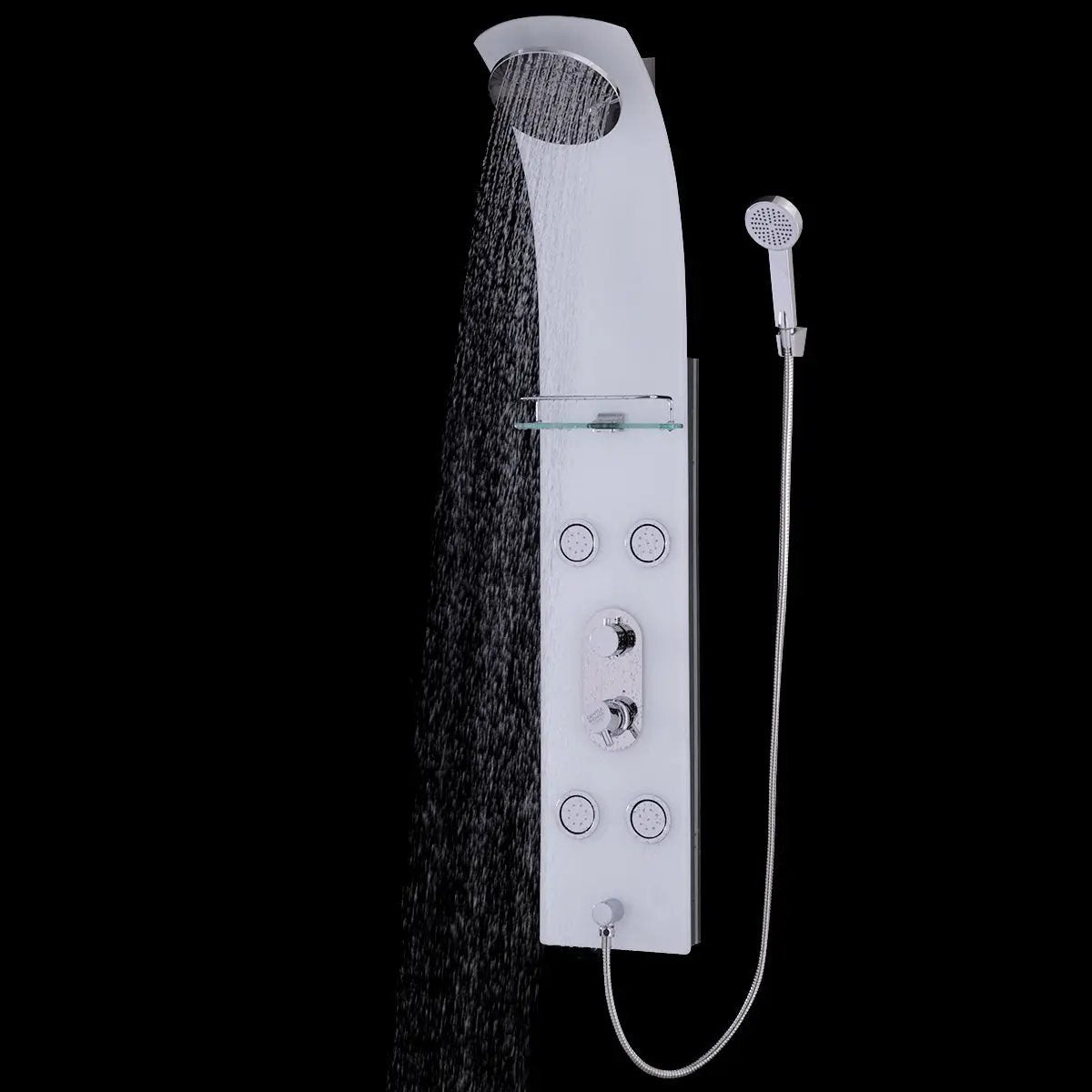 55 Inch Tempered Glass Shower Panel with Massage Jets Hand Shower by DirectDeals
