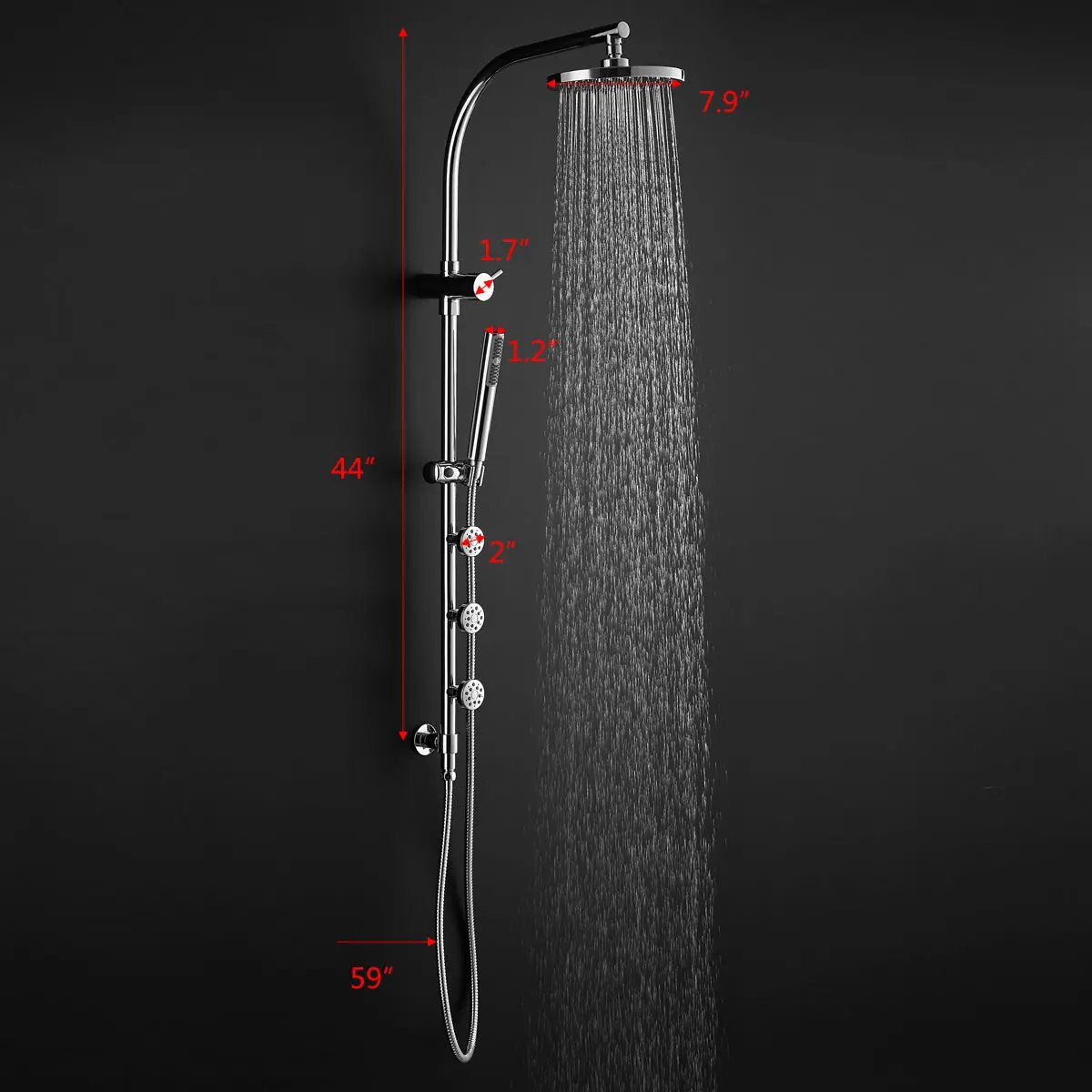 44 Inch Chrome Brass Rainfall Shower Panel Wall Mount with Hand Show by DirectDeals