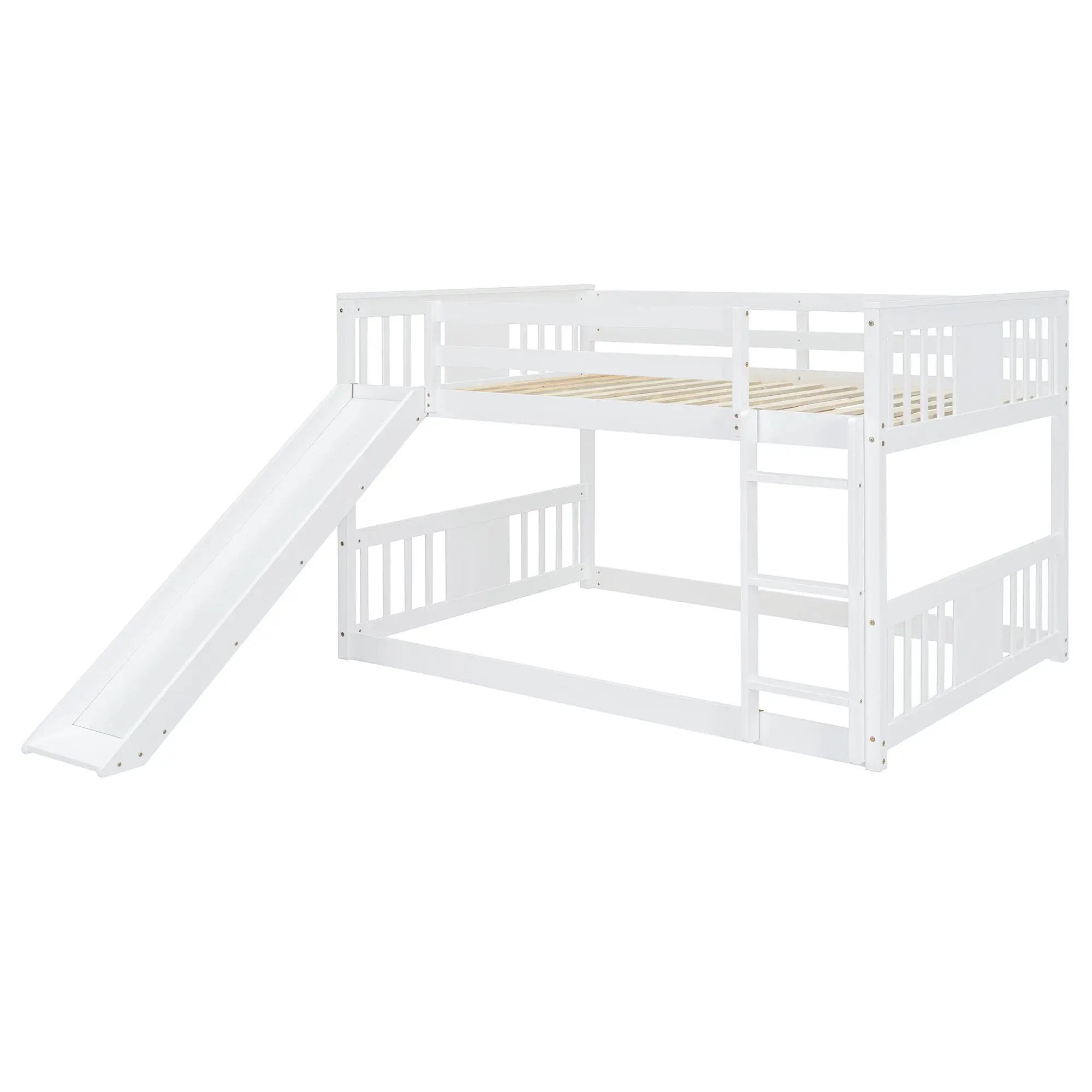 Full Over Full Bunk Bed With Ladder With Slide - White by Unique Piece Furniture