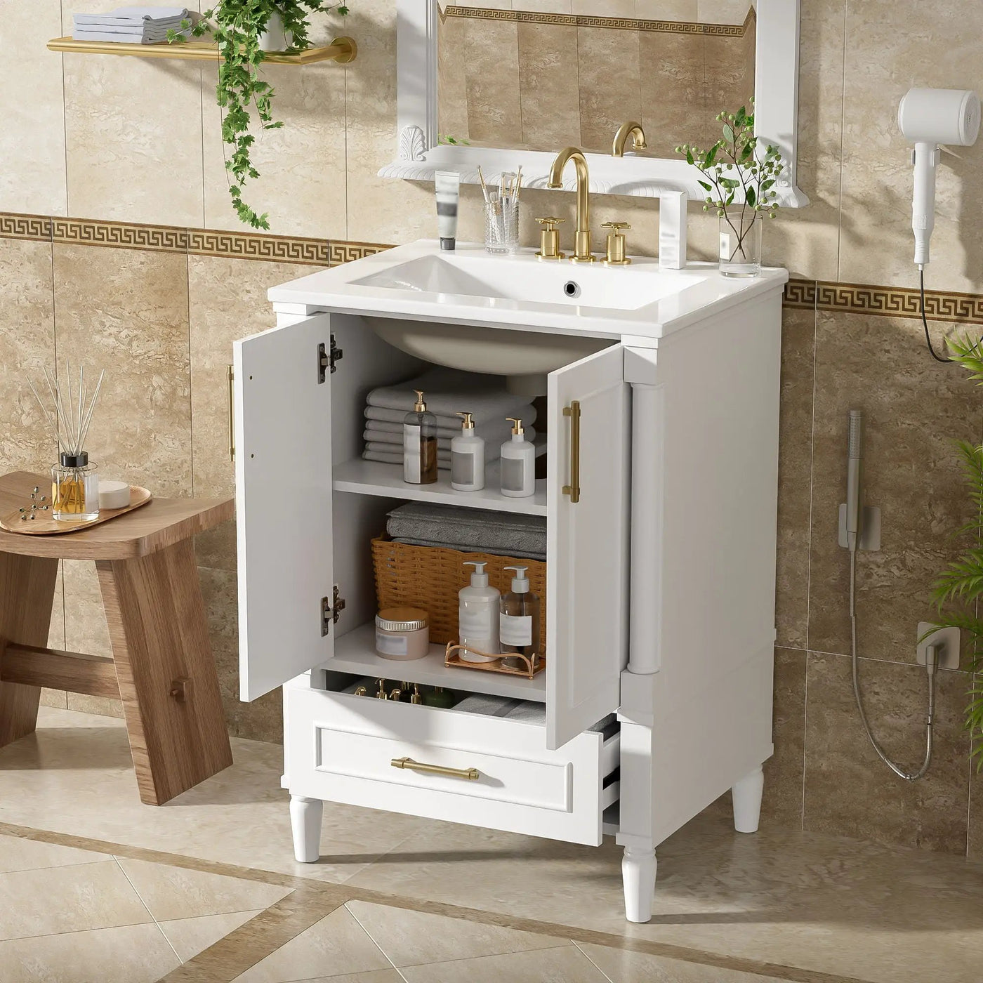 Bathroom Vanity With Ornate French Cylinder Legs, Soft Close Drawer by Unique Piece Furniture