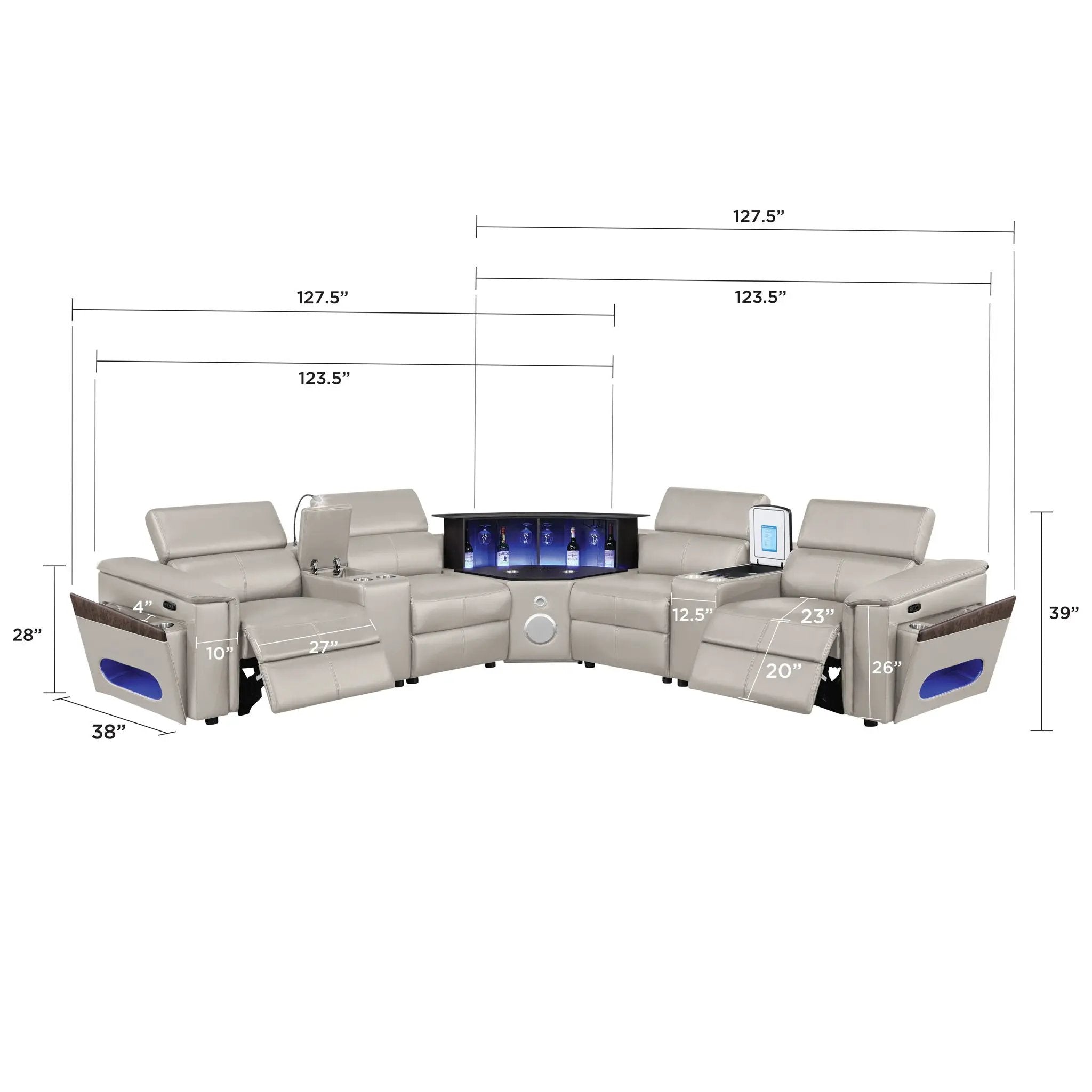 Nova - Sectional With Bluetooth Speaker, LED And Lifting Wine Cabinet by HouseOfZazla