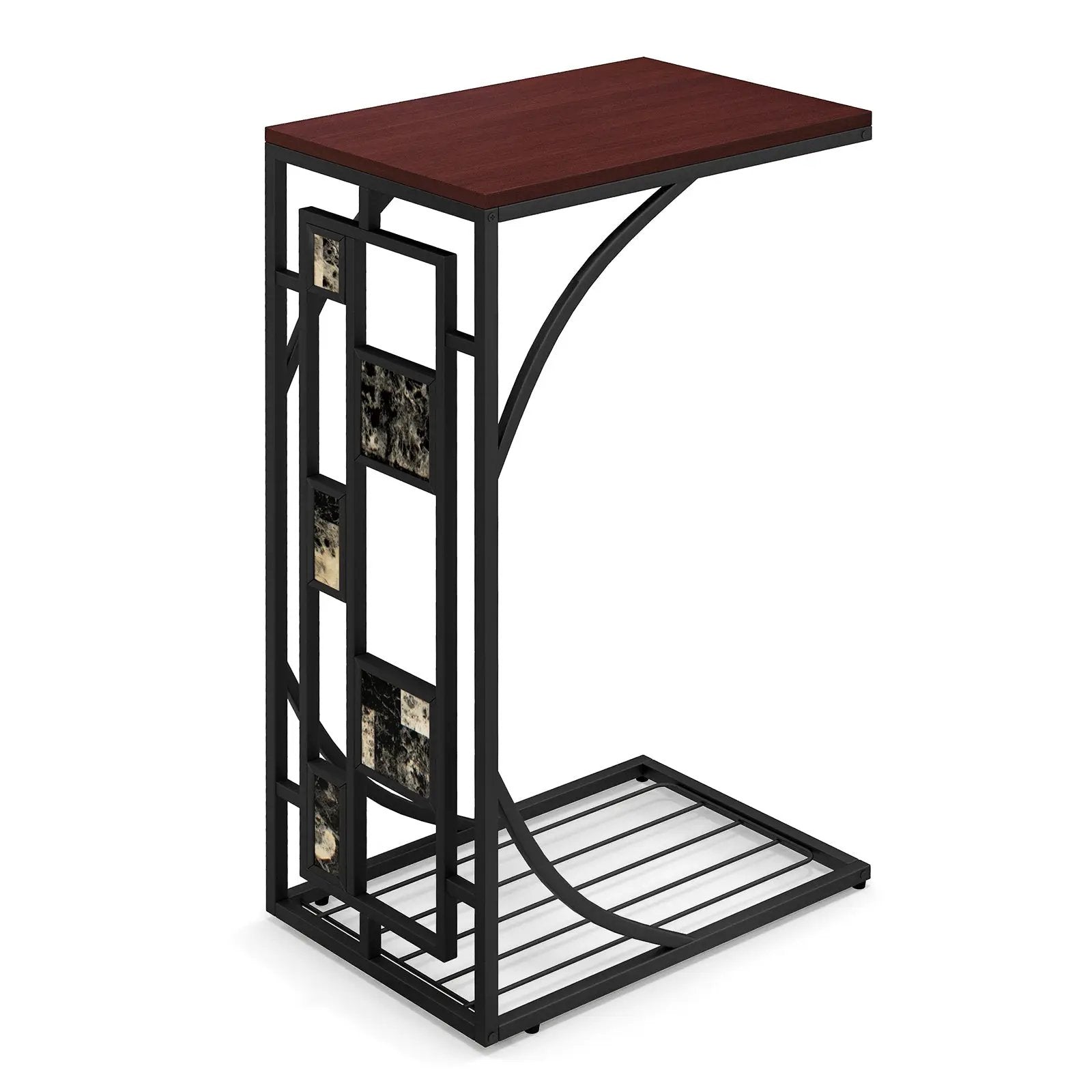 C-Shaped End Side Sofa Narrow Snack Table for Living Room-Brown by DirectDeals