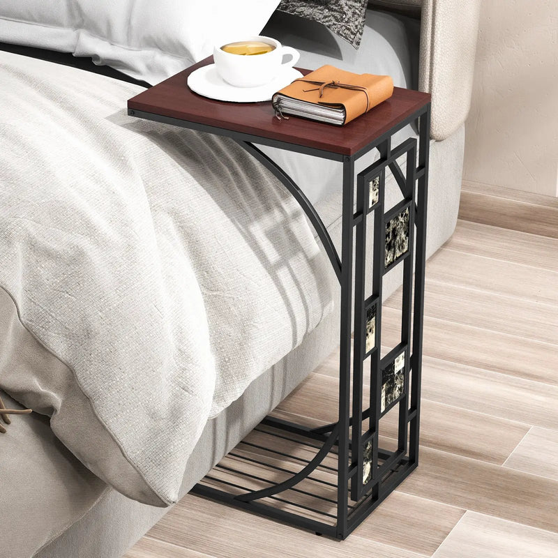 C-Shaped End Side Sofa Narrow Snack Table for Living Room-Brown by DirectDeals