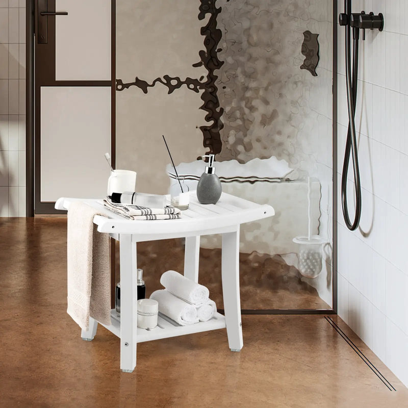 Waterproof Bath Stool with Curved Seat and Storage Shelf by DirectDeals