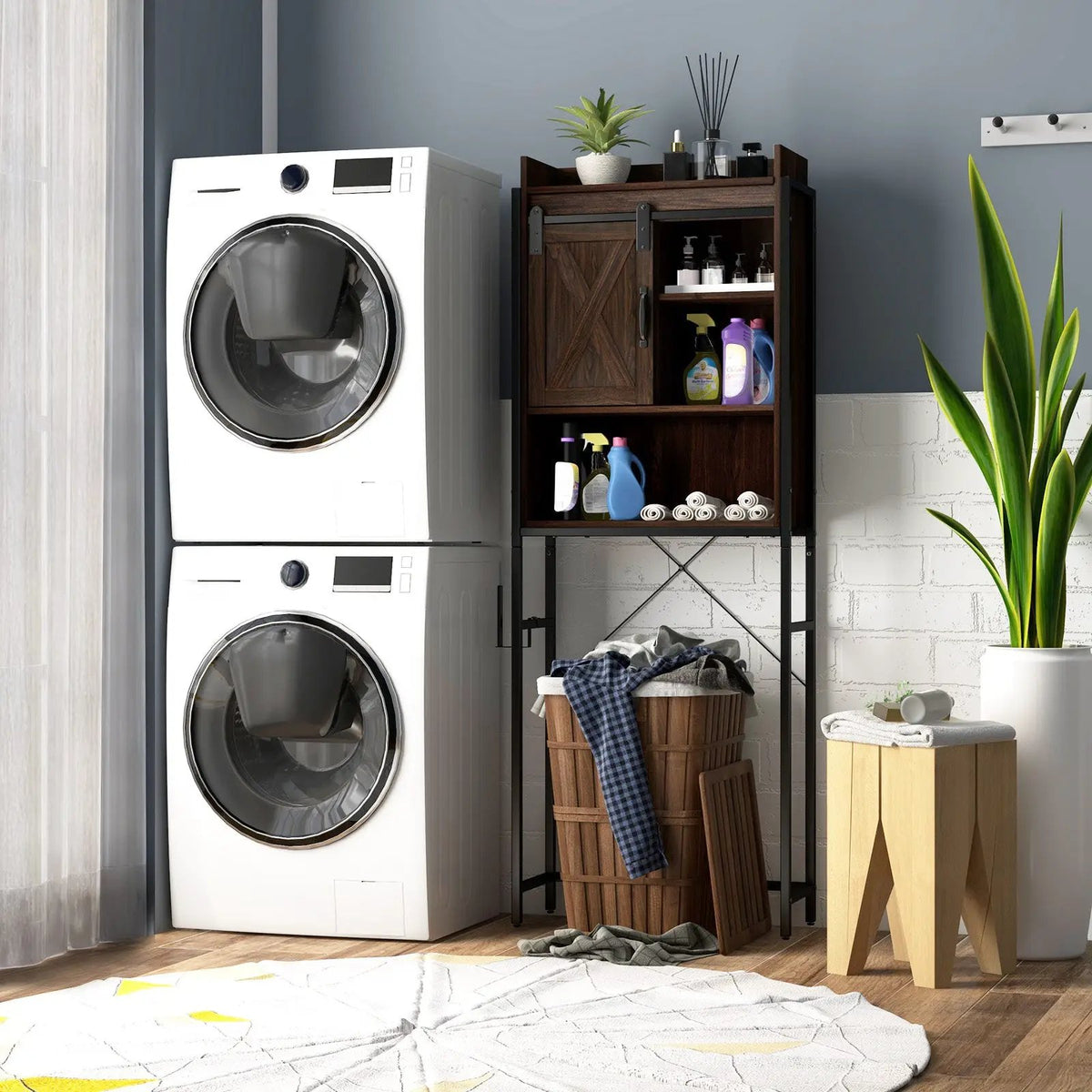 4-Tier Multifunctional Toilet Sorage Cabinet with Adjustable Shelf and Sliding Barn Door, photo 17 of 24