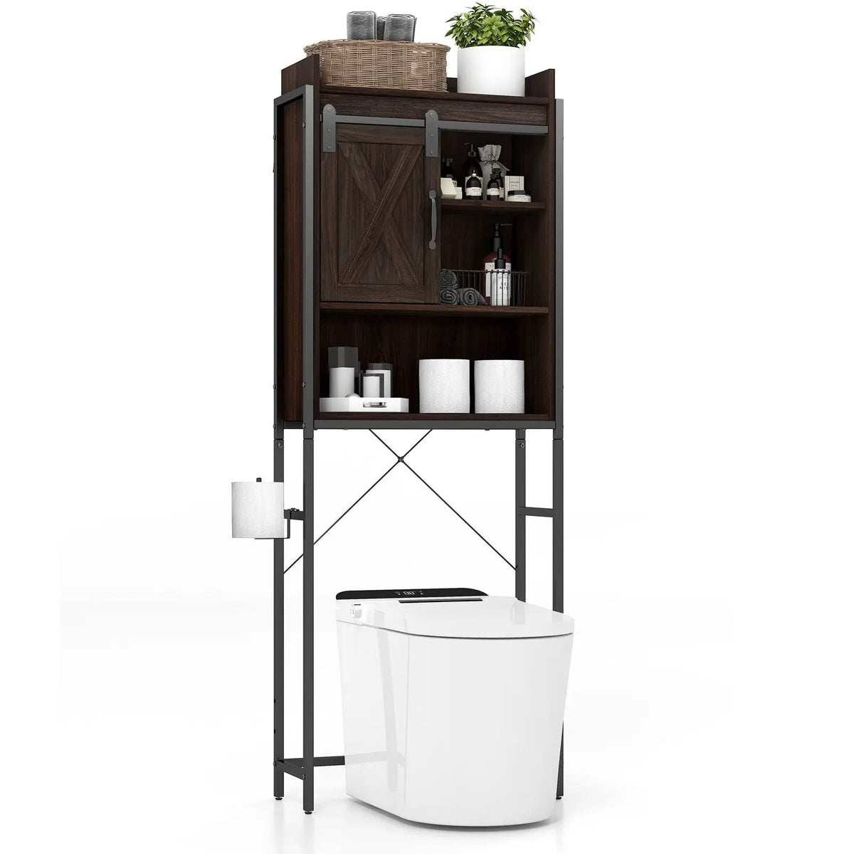4-Tier Multifunctional Toilet Sorage Cabinet with Adjustable Shelf and Sliding Barn Door, photo 23 of 24