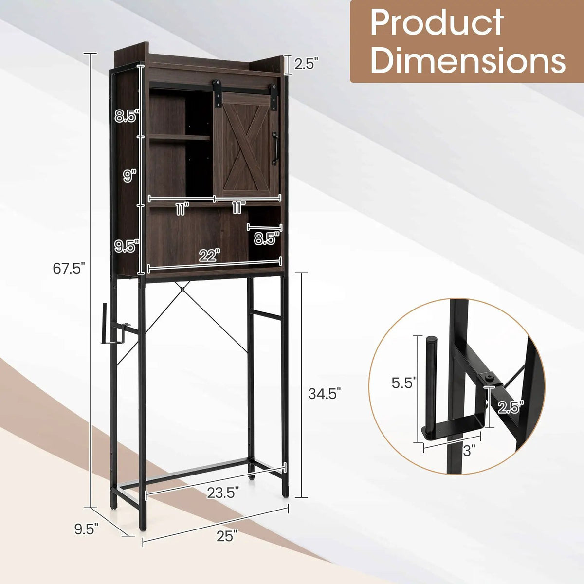 4-Tier Multifunctional Toilet Sorage Cabinet with Adjustable Shelf and Sliding Barn Door, photo 12 of 24