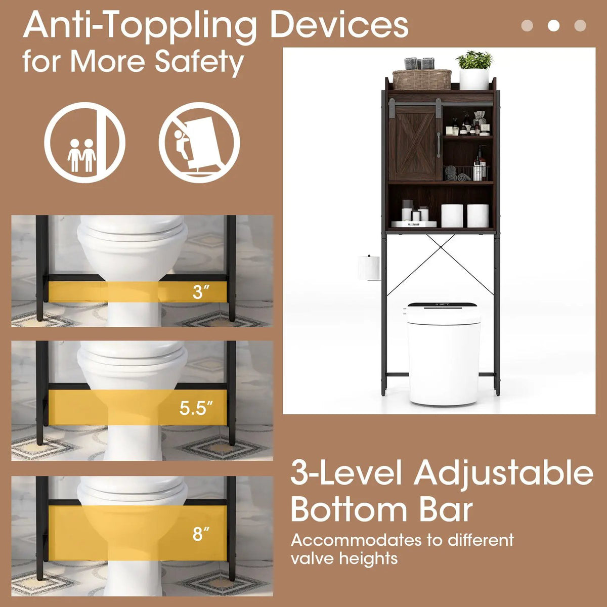 4-Tier Multifunctional Toilet Sorage Cabinet with Adjustable Shelf and Sliding Barn Door, photo 9 of 24