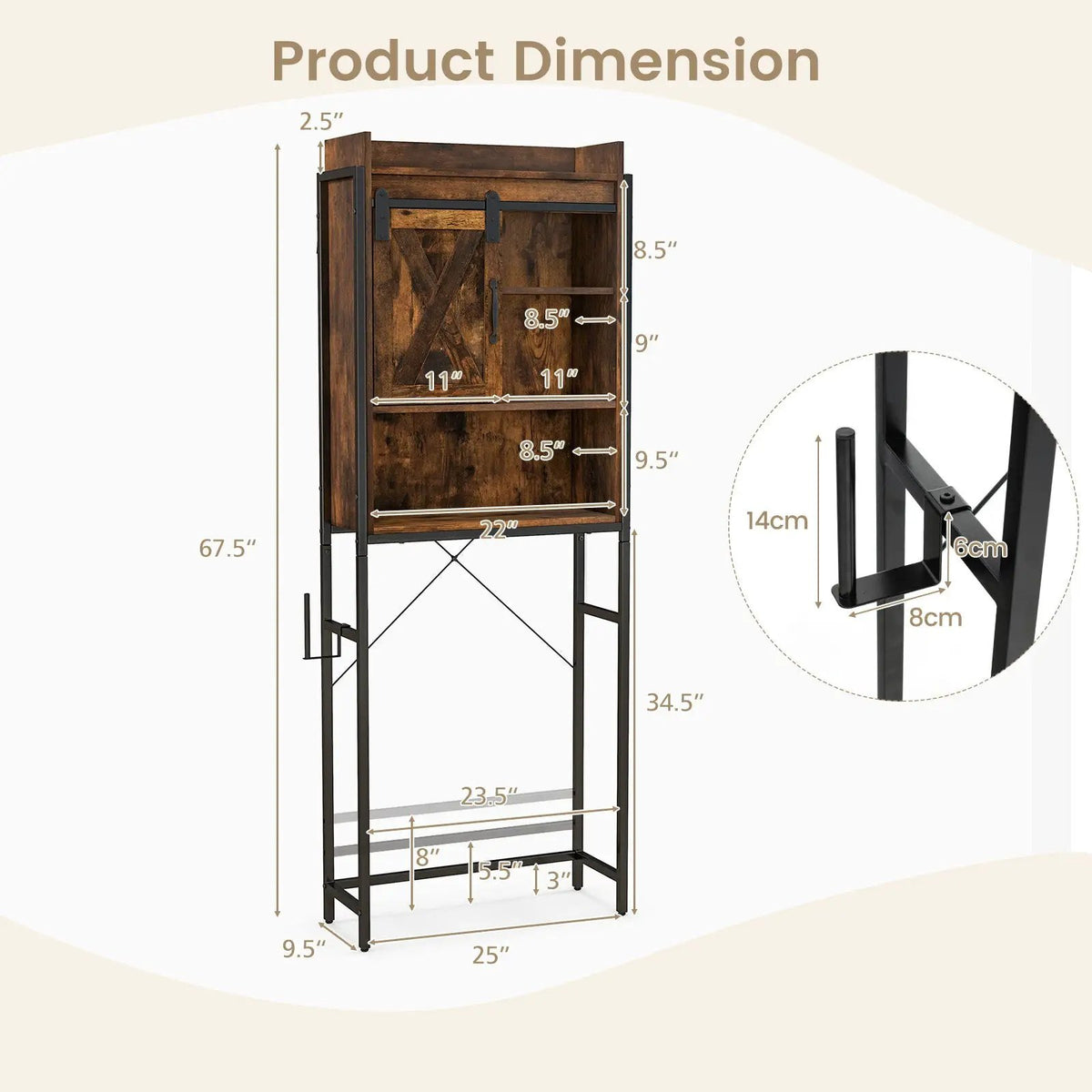 4-Tier Multifunctional Toilet Sorage Cabinet with Adjustable Shelf and Sliding Barn Door, photo 2 of 24