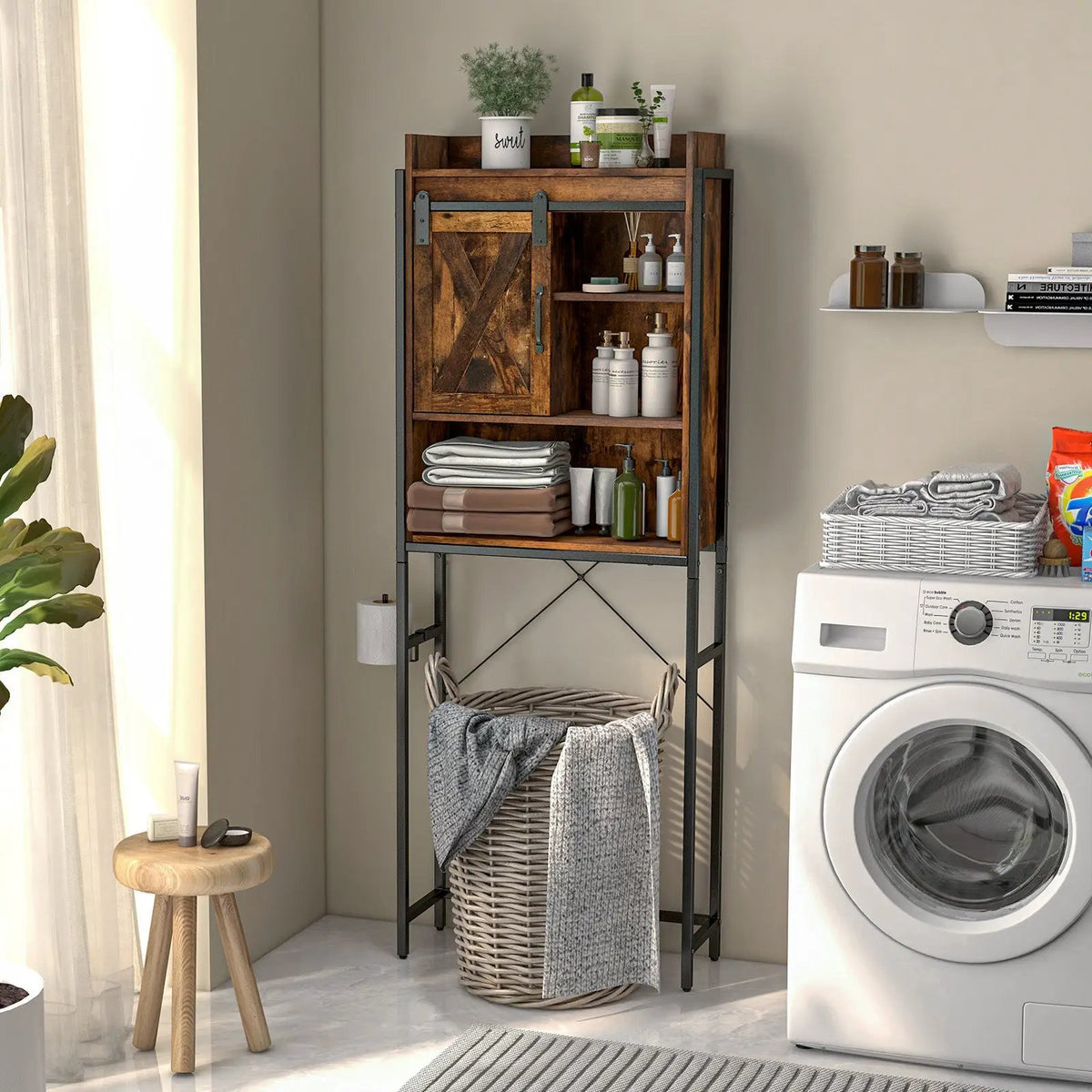 4-Tier Multifunctional Toilet Sorage Cabinet with Adjustable Shelf and Sliding Barn Door, photo 18 of 24