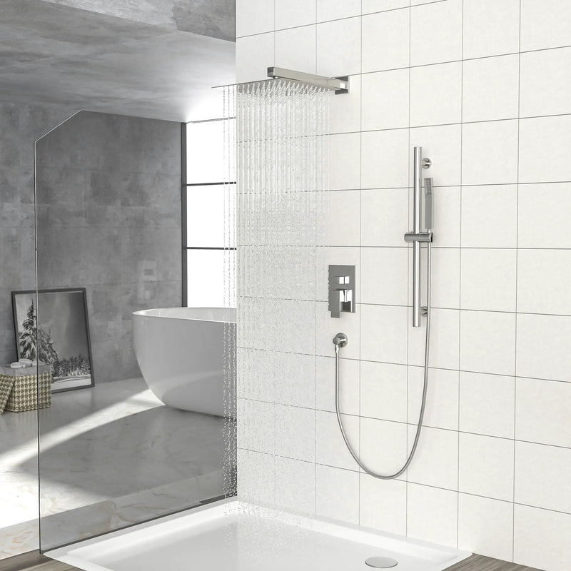 Wall Mounted Shower System With Adjustable Slide Bar And Rough In Valve, 12" Square Design - Brushed Nickel by HouseOfZazla
