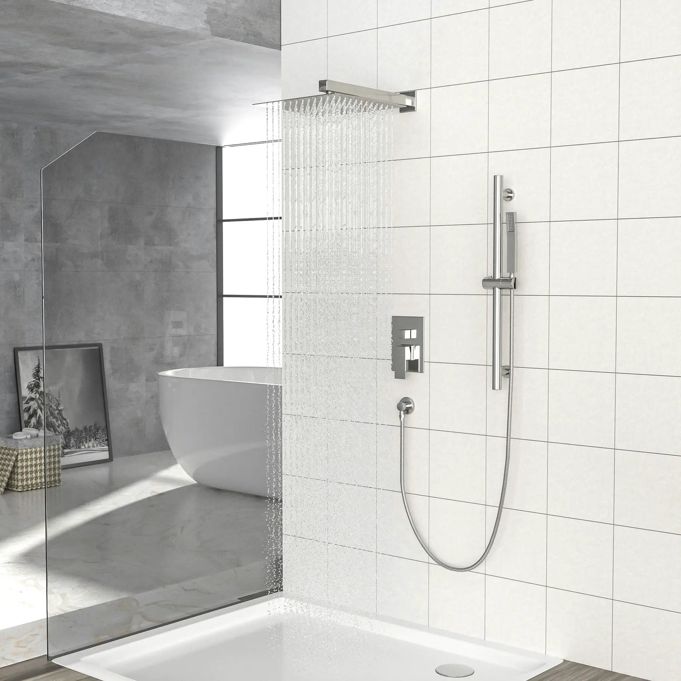 Modern Shower System With Adjustable Slide Bar, Stainless Steel And Brass Construction by HouseOfZazla