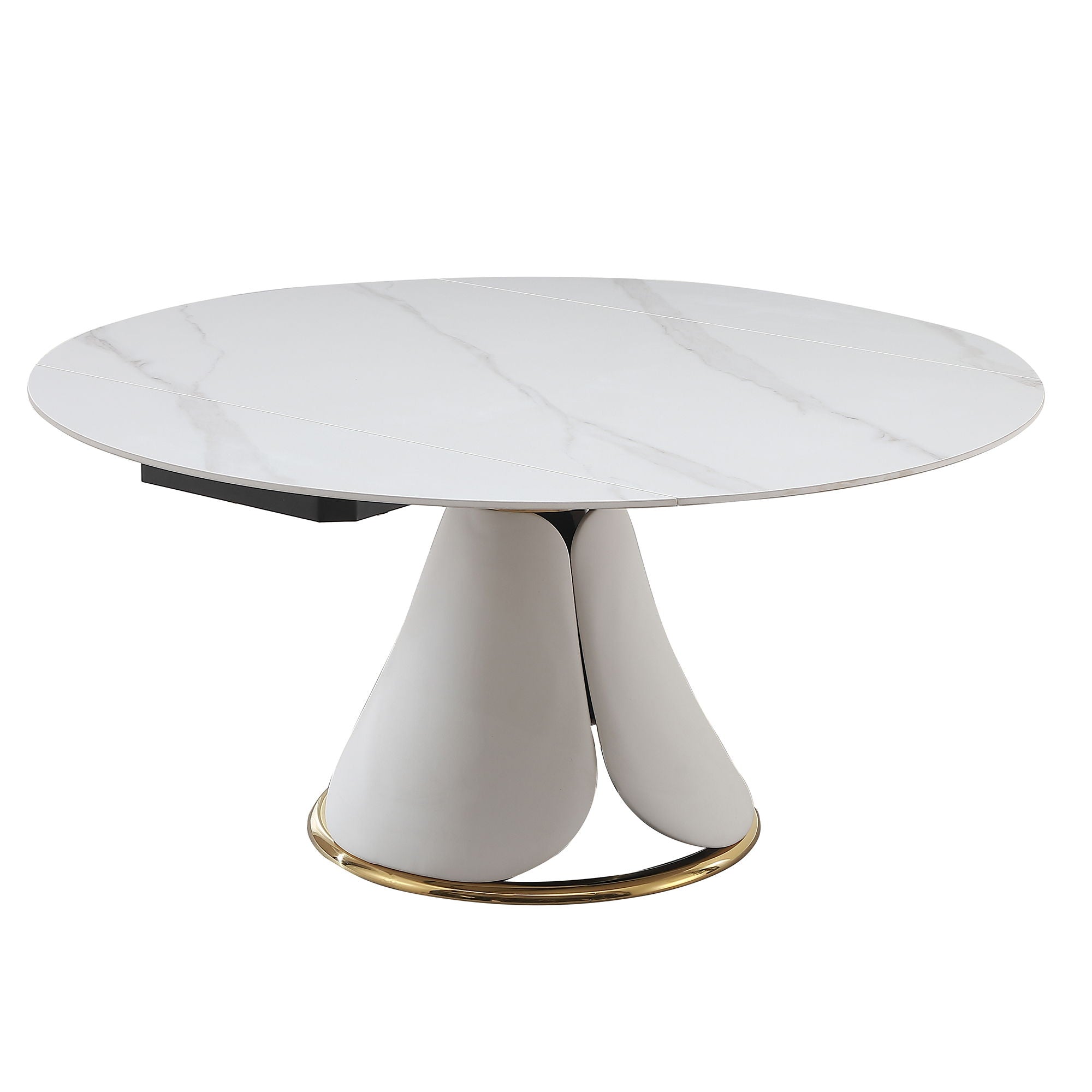 Fashion Modern Sintered Stone Dining Table With Multi Functional Retractable Design - White by HouseOfZazla