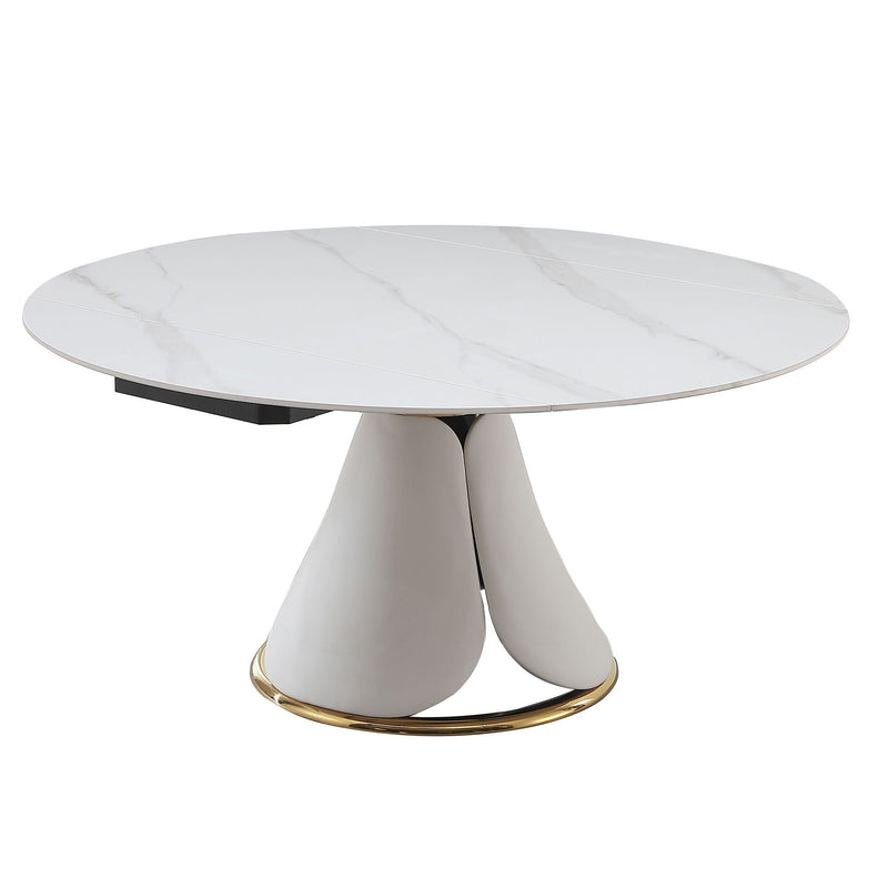 Fashion Modern Sintered Stone Dining Table With Multi Functional Retractable Design - White by HouseOfZazla