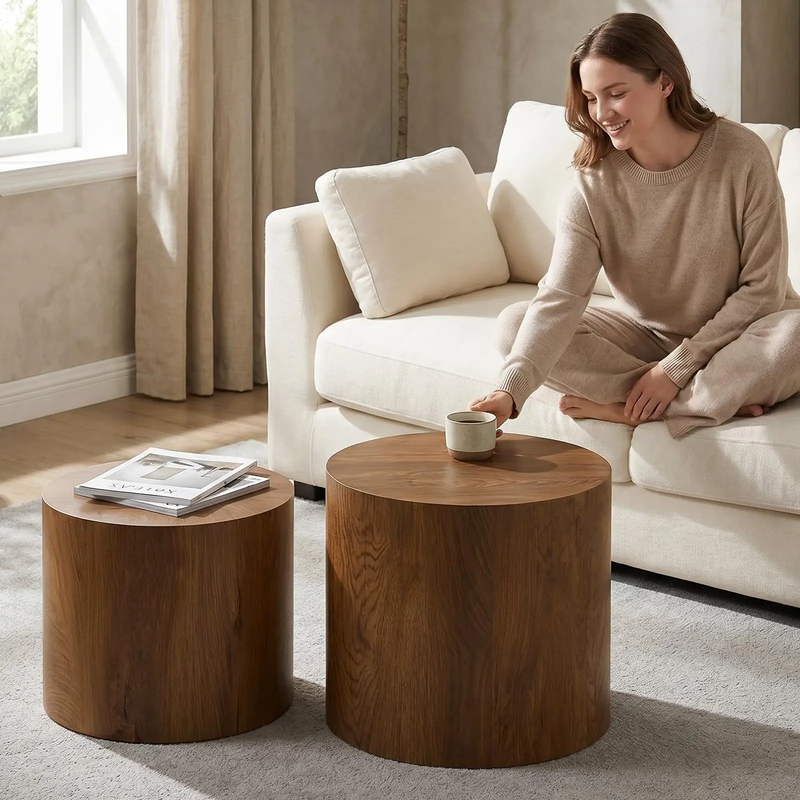 Nesting Coffee Table Set of 2, Modern Round Coffee Tables with Non-Slip Feet by HouseOfZazla