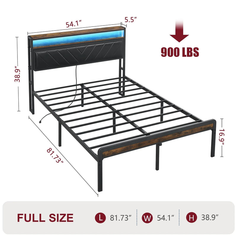 Full Size Metal Platform Bed Frame with Adjustable Upholstered Headboard by HouseOfZazla