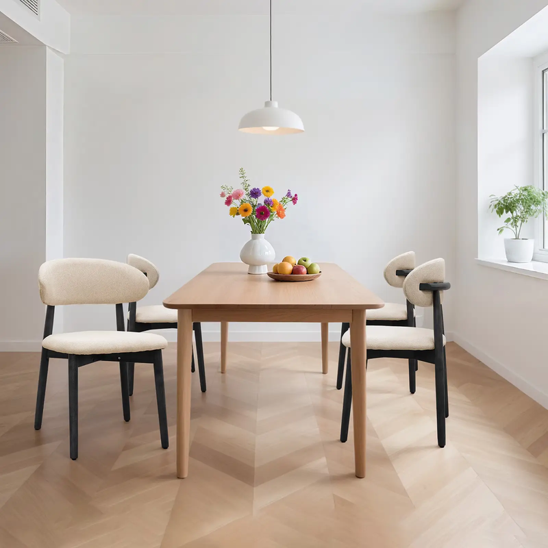 Beige Cotton-Linen Fabric Upholstered Dining Chair by HouseOfZazla