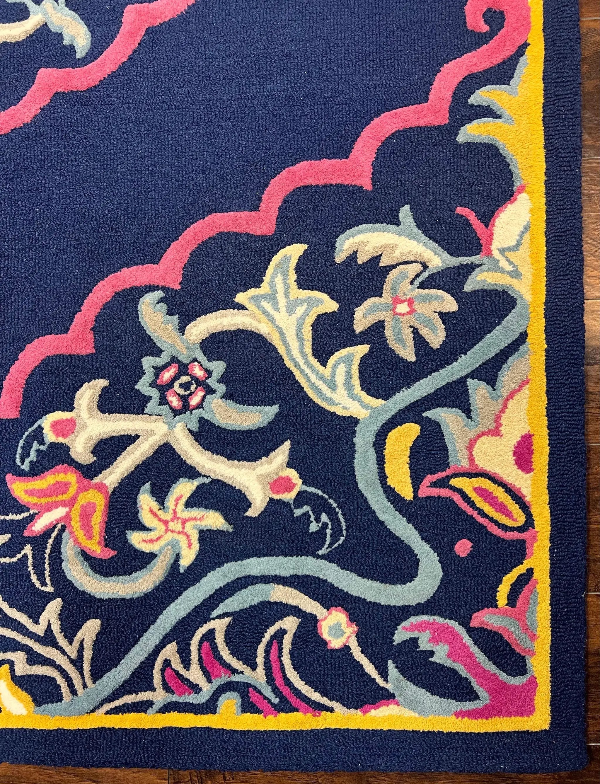 Safavieh Rug 8x10 Belagio Collection, Navy Blue Pink Yellow, Power-Loomed Wool Carpet, Floral Area Rug, Modern Rug, Room Sized 8 x 10 ft Rug by Jewel Rugs