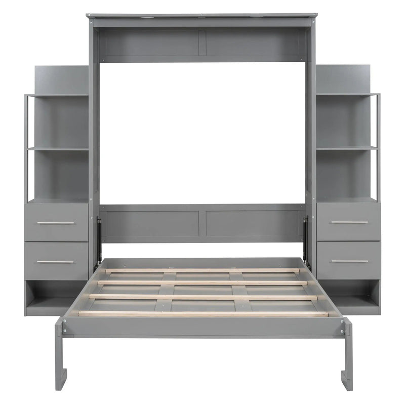 Murphy Wall Bed With LED Lights, Shelves And Drawers