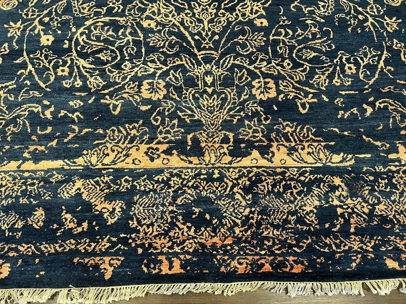 Area Rug 8x10 High Quality Handmade Oriental Carpet, Modern Contemporary Rug, Rug for Living Room, Wool Rug, Blue and Gold, Pakistani Rug by Jewel Rugs