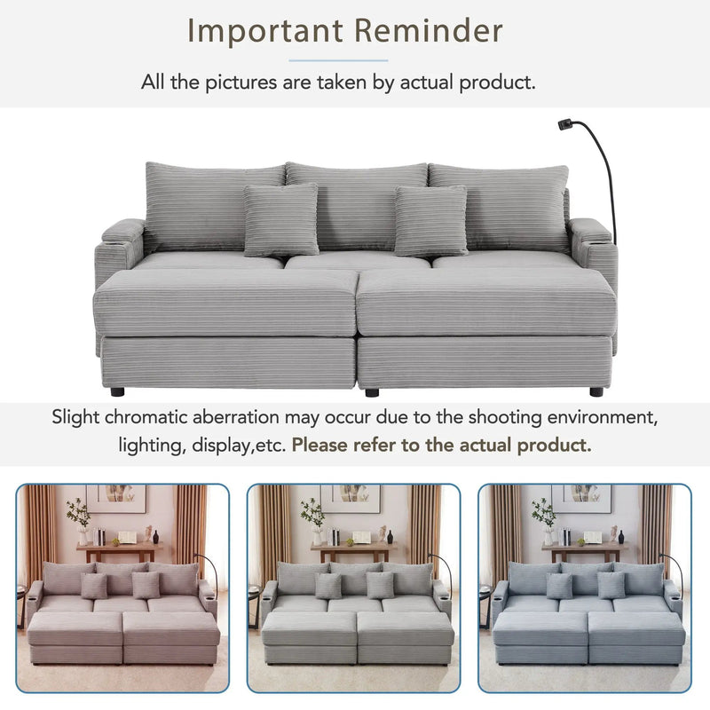 Modern Style Loveseat Sofa Sectional Sofa Couch With Storage Space, A Movable Ottoman, Two USB Ports, Two Cup Holders, A Phone Holder For Living Room by HouseOfZazla