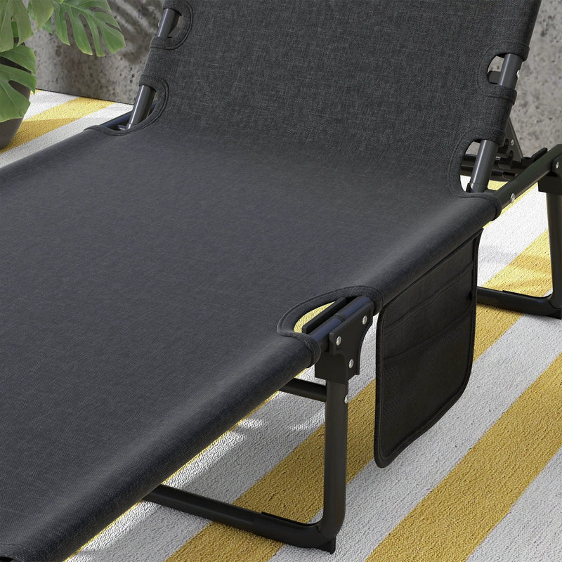 Outsunny - Outdoor Chaise, Adjustable Folding Chaise Lounge With 4-Position Backrest, Magazine Pocket, Removable Head Pillow, Sun Bathing Lounger Chair For Patio, Beach - Gray by HouseOfZazla