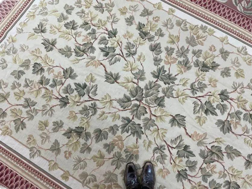 Aubusson Needlepoint Rug 9x12, Flatweave Carpet, Leaves, Wool, New, Handmade by Jewel Rugs