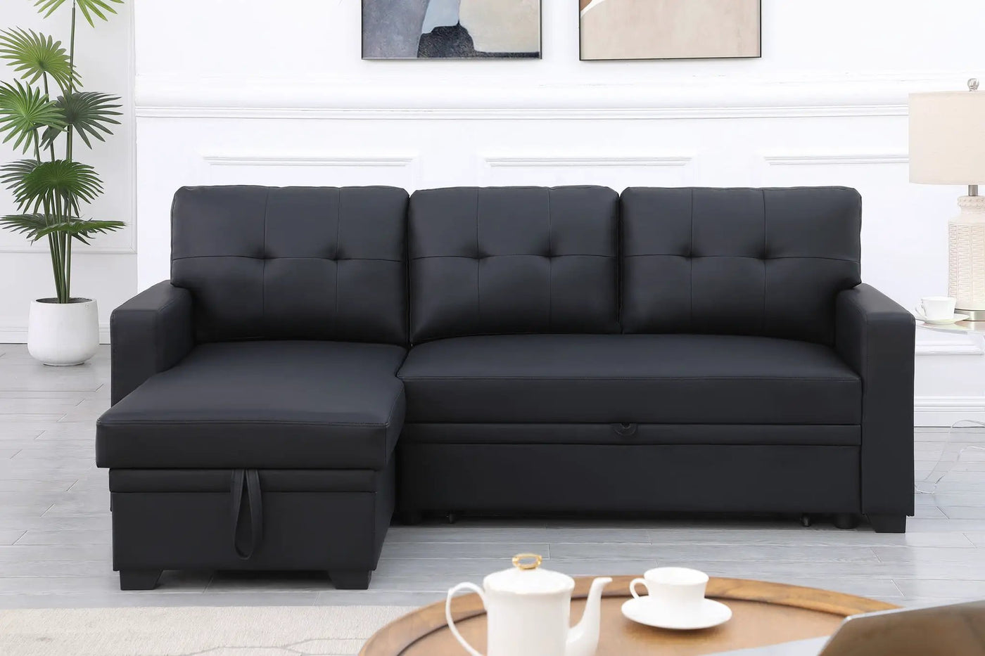 Upholstered Pull Out Sectional Sofa With Chaise by Unique Piece Furniture