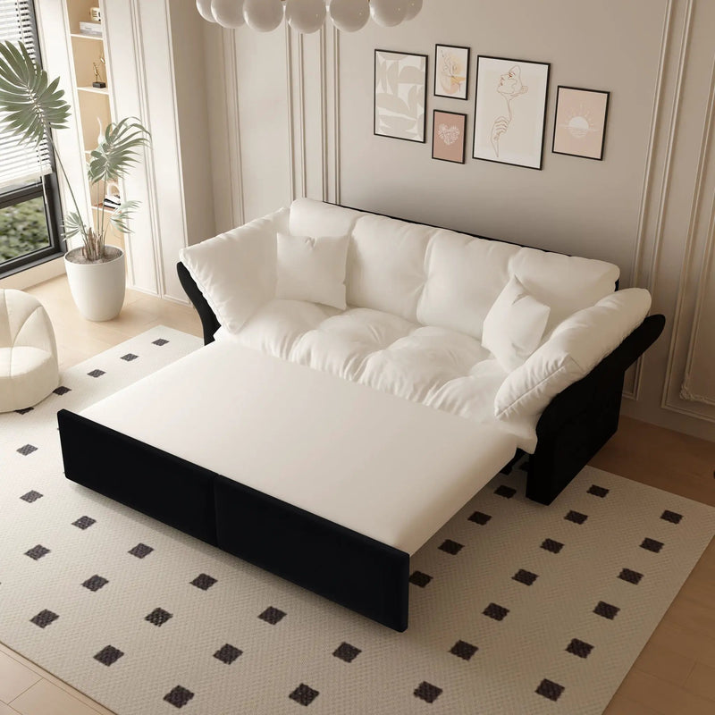 Queen Pull Out, 3 In 1 Convertible Sleeper Tufted Sofa & 2 Soft Pillows by HouseOfZazla