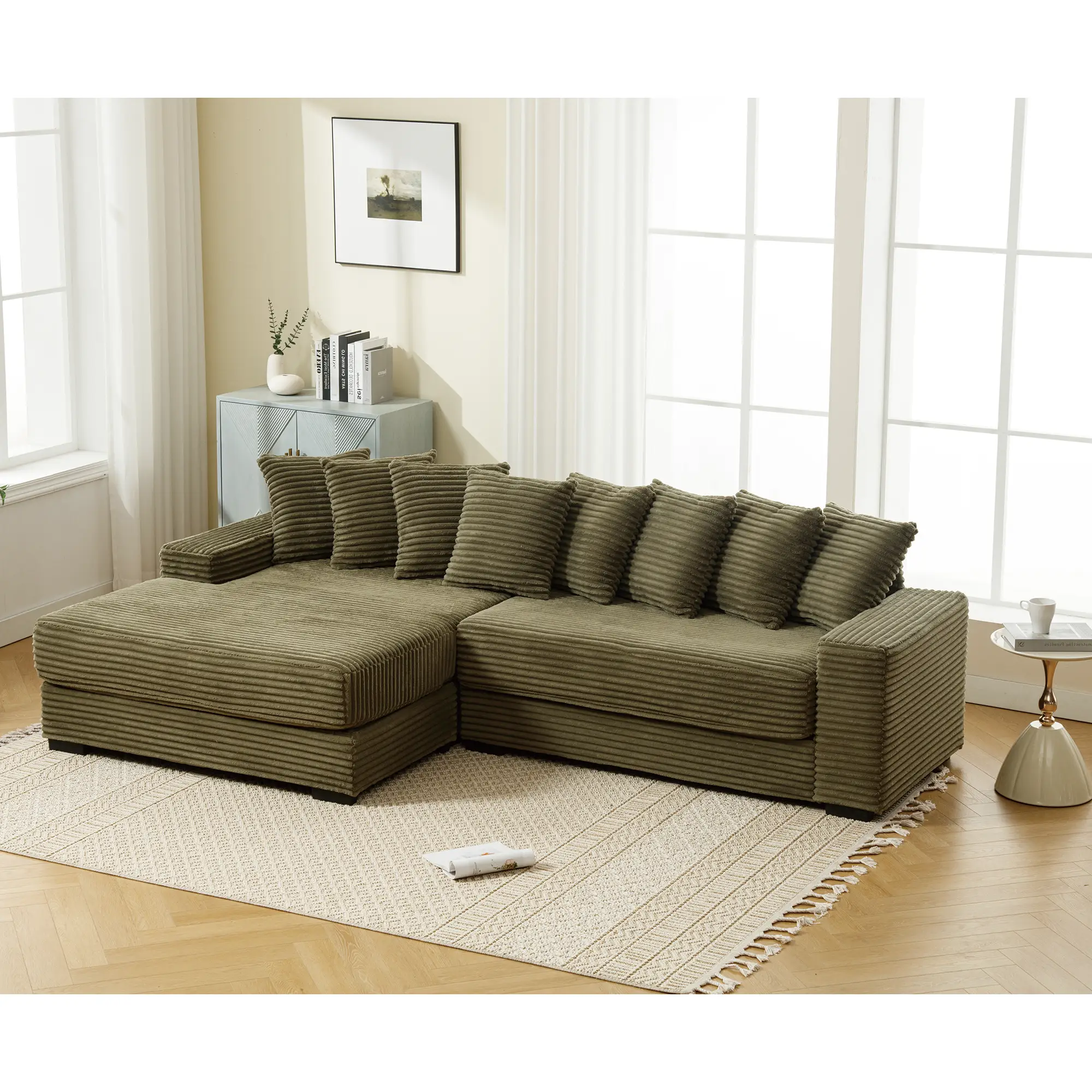 Oversized Two-Piece Corduroy Sofa with Left Chaise Daybed by HouseOfZazla
