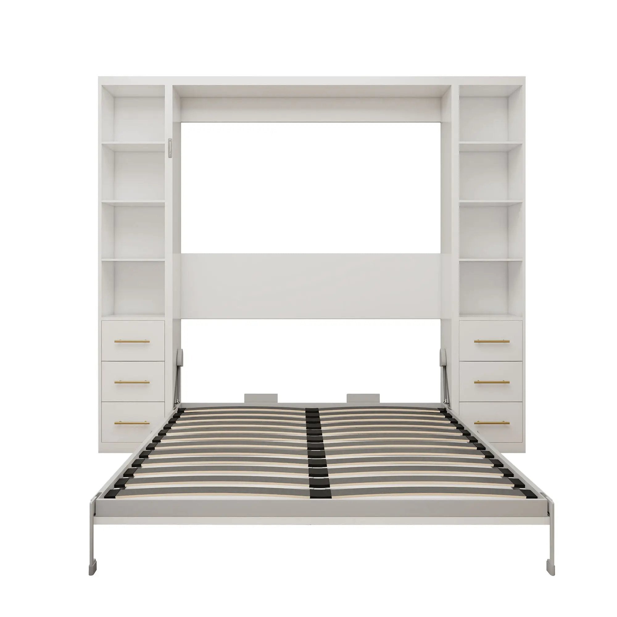Queen Size Murphy Wall Bed With Side Storage Cabinets - White by HouseOfZazla