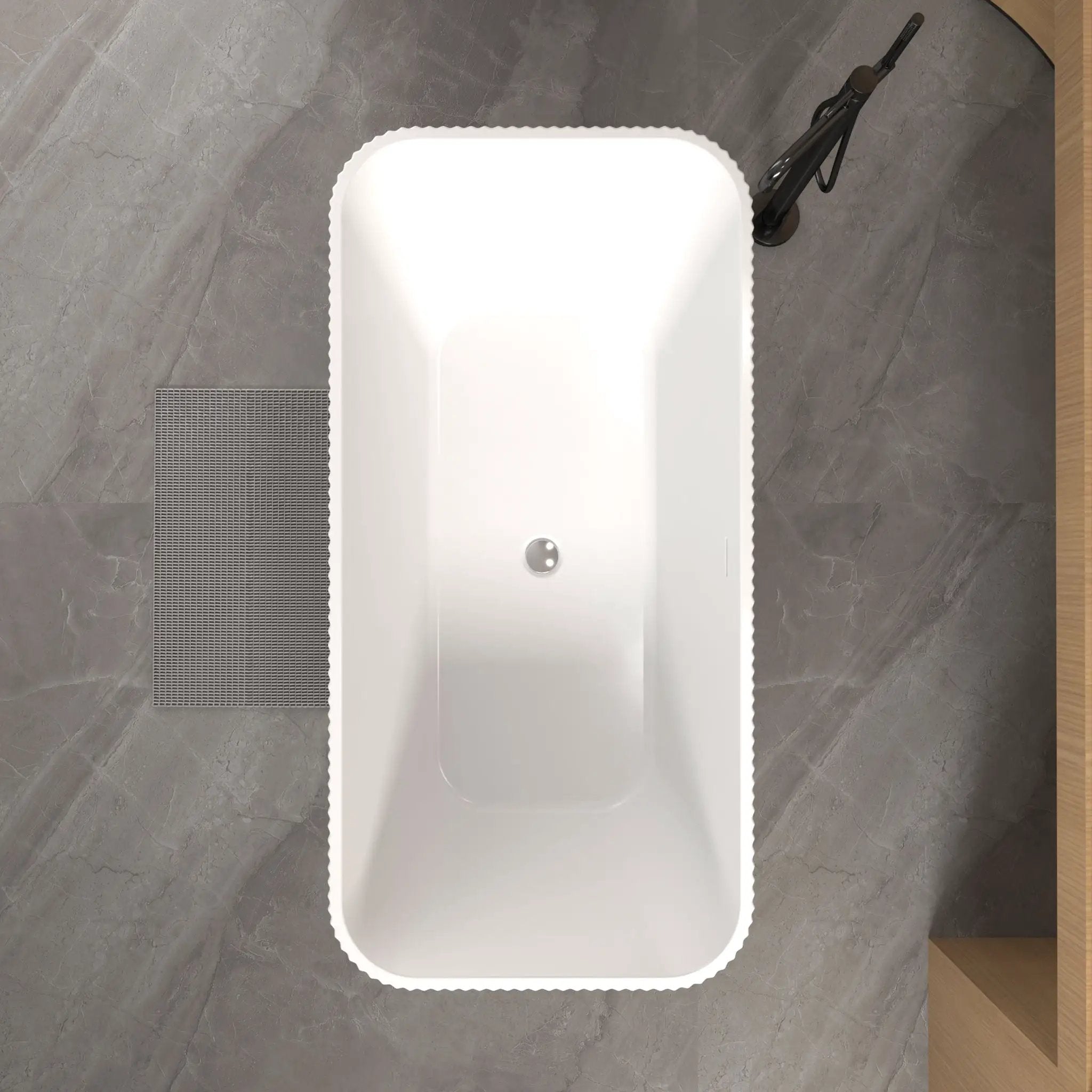 Rectangle Linear Freestanding Soaker Tub With Pop Up Drain, Double Wall Insulated Construction - Gloss White by HouseOfZazla