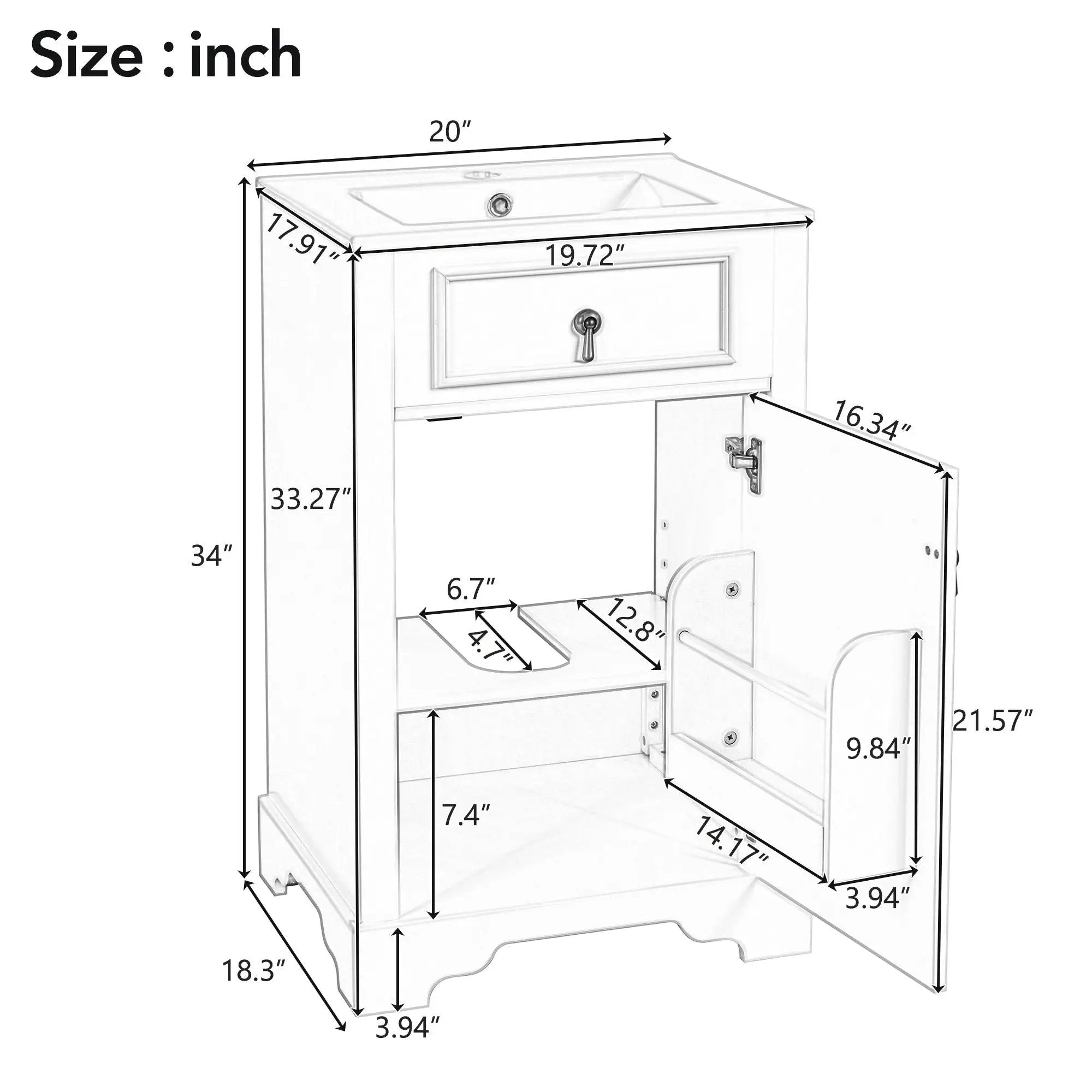 Elegant Bathroom Vanity With Ceramic Sink, Soft Close Door, Adjustable Shelf by Unique Piece Furniture